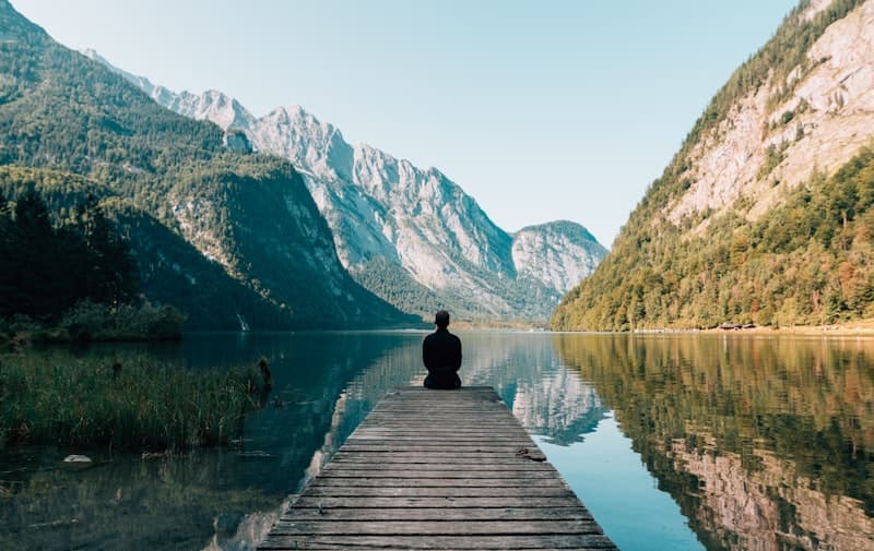 Peaceful mindfulness scene by the water